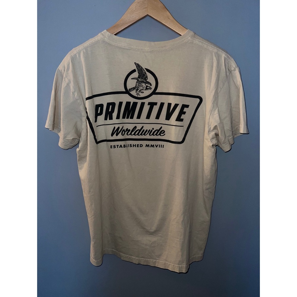 Primitive Skateboarding Mens Graphic T-Shirt Sand Beige Eagle Logo Large MMVIII